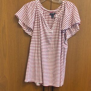 Chaps Red and White Striped Short Sleeve Top